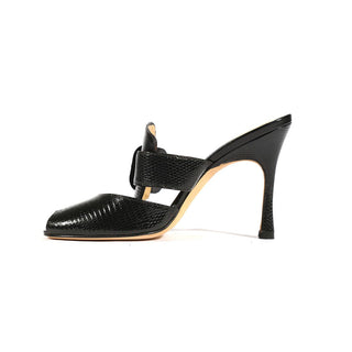 Manolo Blahnik Women's Designer Designer Shoes Black Lizard Skin Open-Toe Sandals (MB1510)-AmbrogioShoes