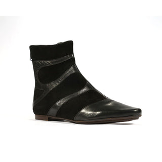 Manolo Blahnik Women's Designer Designer Shoes Black Suede / Calf-Skin Leather Flat Boots (MB1512)-AmbrogioShoes