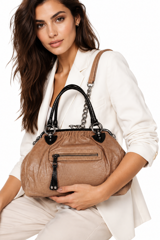 Marc jacobs Women's Handbag Brown Stam Satchel Italian leather bag C382036 (MJ1104)