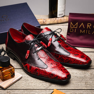 Marco Di Milano ANZIO Exotic Alligator & Calfskin Leather Burgundy & Black Oxfords (MDM1034)-AmbrogioShoes