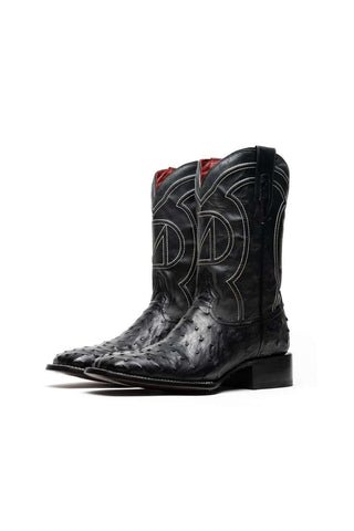 Marco Di Milano Alabama Black Exotic Ostrich Skin Cowboy Boot (MDM1223)