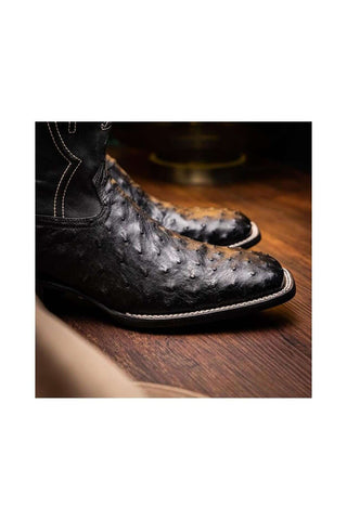 Marco Di Milano Alabama Black Exotic Ostrich Skin Cowboy Boot (MDM1223)