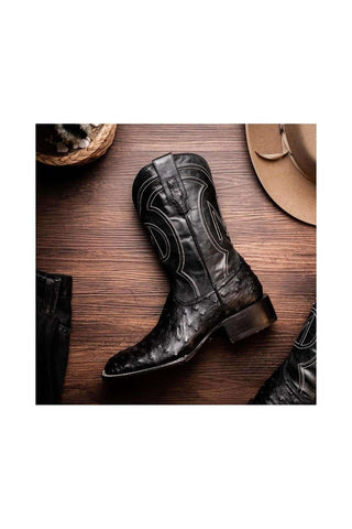 Marco Di Milano Alabama Black Ostrich Skin Cowboy Boot (MDM1223)
