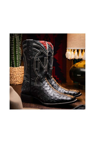 Marco Di Milano Alabama Black Ostrich Skin Cowboy Boot (MDM1223)