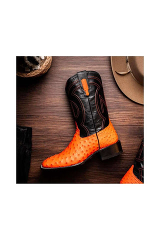 Marco Di Milano Alabama Orange Exotic Ostrich Skin Cowboy Boot (MDM1224)