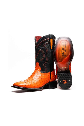 Marco Di Milano Alabama Orange Exotic Ostrich Skin Cowboy Boot (MDM1224)