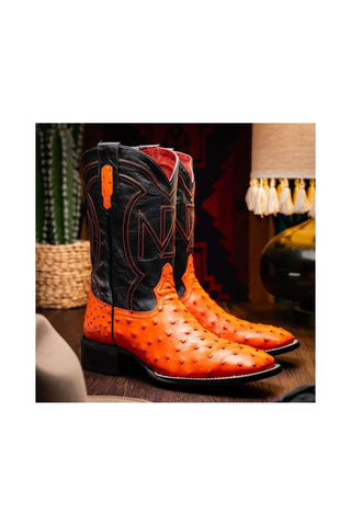 Marco Di Milano Alabama Orange Exotic Ostrich Skin Cowboy Boot (MDM1224)