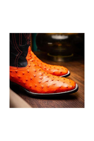 Marco Di Milano Alabama Orange Exotic Ostrich Skin Cowboy Boot (MDM1224)