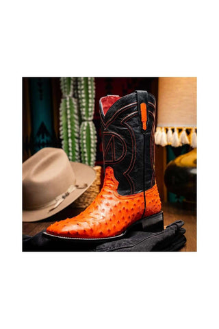Marco Di Milano Alabama Orange Exotic Ostrich Skin Cowboy Boot (MDM1224)