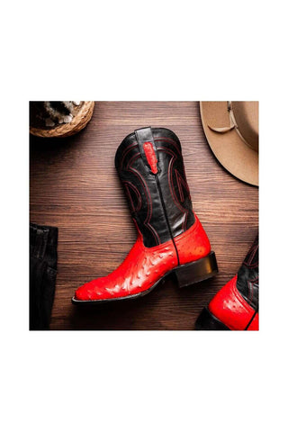 Marco Di Milano Alabama Red Exotic Ostrich Skin Cowboy Boot (MDM1222)