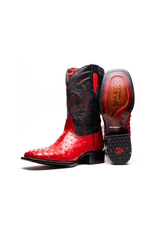 Marco Di Milano Alabama Red Exotic Ostrich Skin Cowboy Boot (MDM1222)