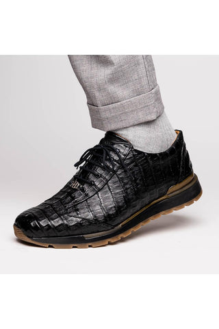 Marco Di Milano Alonzo Black Genuine Caiman Crocodile Casual Sneakers (MDM1165)