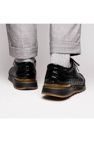 Marco Di Milano Alonzo Black Genuine Caiman Crocodile Casual Sneakers (MDM1165)