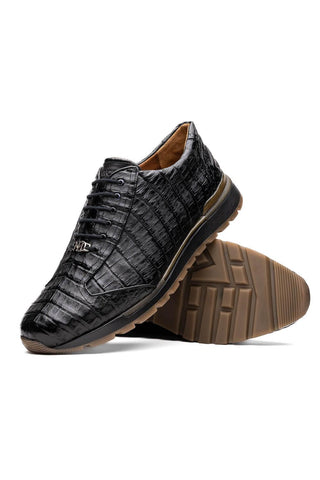 Marco Di Milano Alonzo Black Genuine Caiman Crocodile Casual Sneakers (MDM1165)