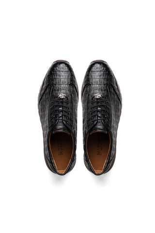 Marco Di Milano Alonzo Black Genuine Caiman Crocodile Casual Sneakers (MDM1165)