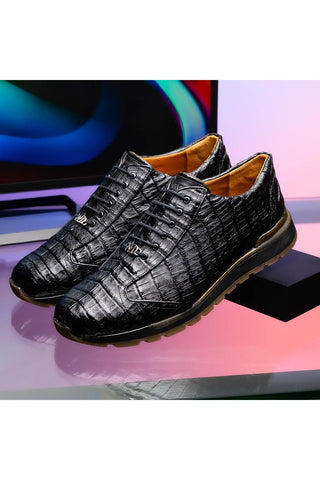 Marco Di Milano Alonzo Black Genuine Caiman Crocodile Casual Sneakers (MDM1165)