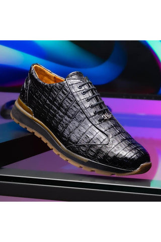 Marco Di Milano Alonzo Black Genuine Caiman Crocodile Casual Sneakers (MDM1165)