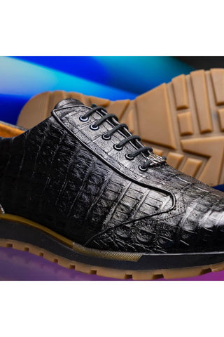 Marco Di Milano Alonzo Black Genuine Caiman Crocodile Casual Sneakers (MDM1165)