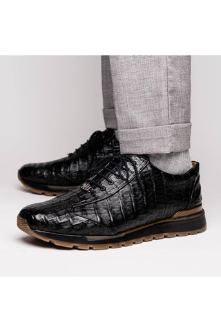 Marco Di Milano Alonzo Black Genuine Caiman Crocodile Casual Sneakers (MDM1165)