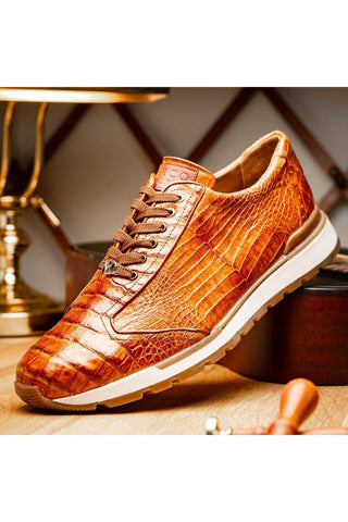 Marco Di Milano Alonzo Cognac Genuine Caiman Crocodile Casual Sneakers (MDM1165)