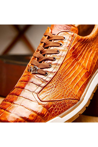 Marco Di Milano Alonzo Cognac Genuine Caiman Crocodile Casual Sneakers (MDM1165)