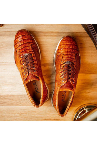 Marco Di Milano Alonzo Cognac Genuine Caiman Crocodile Casual Sneakers (MDM1165)