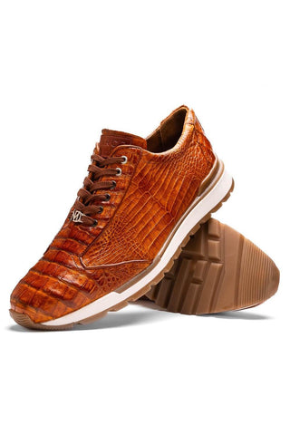Marco Di Milano Alonzo Cognac Genuine Caiman Crocodile Casual Sneakers (MDM1165)