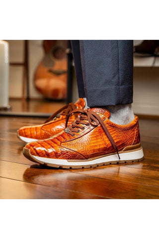 Marco Di Milano Alonzo Cognac Genuine Caiman Crocodile Casual Sneakers (MDM1165)