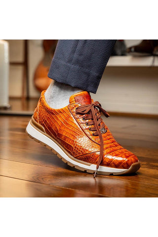 Marco Di Milano Alonzo Cognac Genuine Caiman Crocodile Casual Sneakers (MDM1165)
