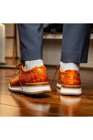 Marco Di Milano Alonzo Cognac Genuine Caiman Crocodile Casual Sneakers (MDM1165)