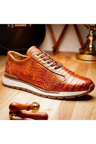 Marco Di Milano Alonzo Cognac Genuine Caiman Crocodile Casual Sneakers (MDM1165)