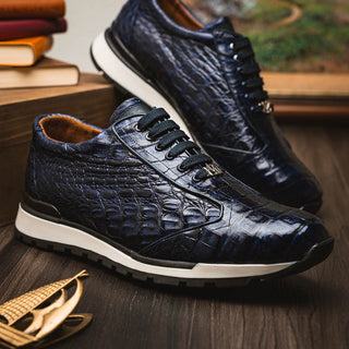 Marco Di Milano Alonzo Men's Shoes Navy Genuine Caiman Crocodile Casual Sneakers (MDM1166)-AmbrogioShoes