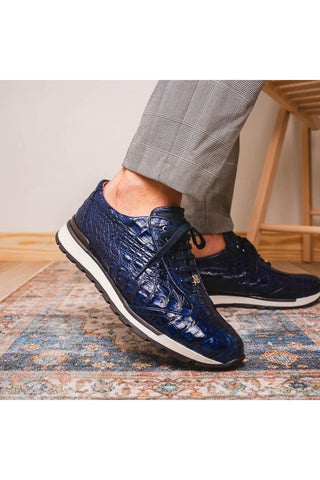 Marco Di Milano Alonzo Navy Genuine Caiman Crocodile Casual Sneakers (MDM1165)