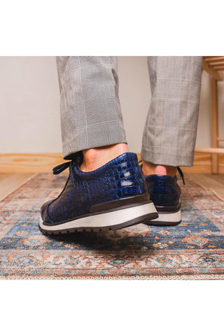 Marco Di Milano Alonzo Navy Genuine Caiman Crocodile Casual Sneakers (MDM1165)