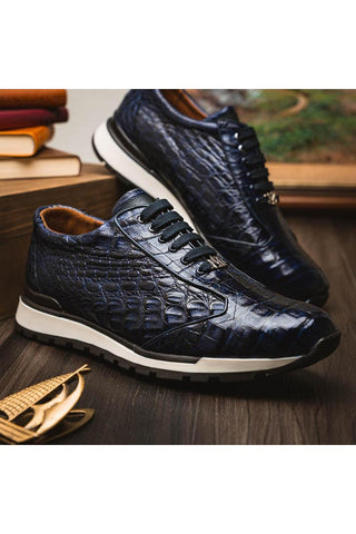 Marco Di Milano Alonzo Navy Genuine Caiman Crocodile Casual Sneakers (MDM1165)
