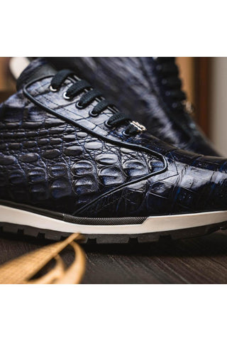 Marco Di Milano Alonzo Navy Genuine Caiman Crocodile Casual Sneakers (MDM1165)