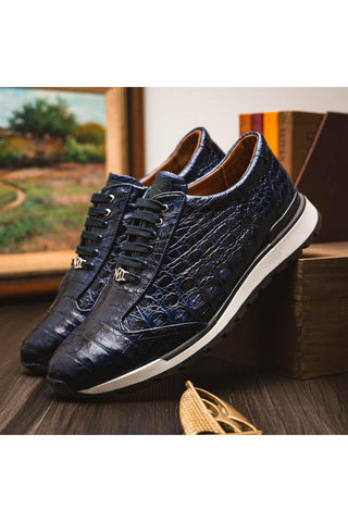 Marco Di Milano Alonzo Navy Genuine Caiman Crocodile Casual Sneakers (MDM1165)