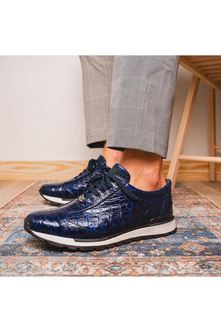 Marco Di Milano Alonzo Navy Genuine Caiman Crocodile Casual Sneakers (MDM1165)