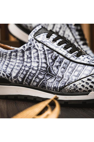 Marco Di Milano Alonzo Newspaper Genuine Caiman Crocodile Casual Sneakers (MDM1165)