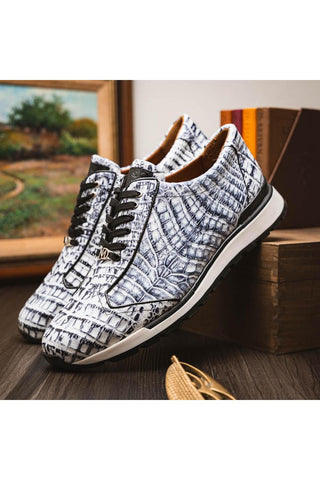Marco Di Milano Alonzo Newspaper Genuine Caiman Crocodile Casual Sneakers (MDM1165)