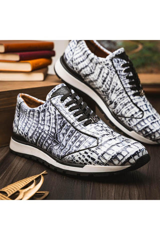 Marco Di Milano Alonzo Newspaper Genuine Caiman Crocodile Casual Sneakers (MDM1165)