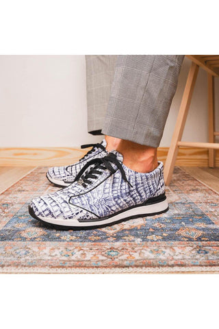 Marco Di Milano Alonzo Newspaper Genuine Caiman Crocodile Casual Sneakers (MDM1165)