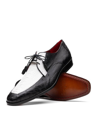 Marco Di Milano Andretti Black & White Exotic Ostrich Leg Derby (MDM1181)