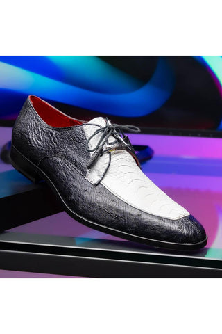 Marco Di Milano Andretti Black & White Exotic Ostrich Leg Derby (MDM1181)