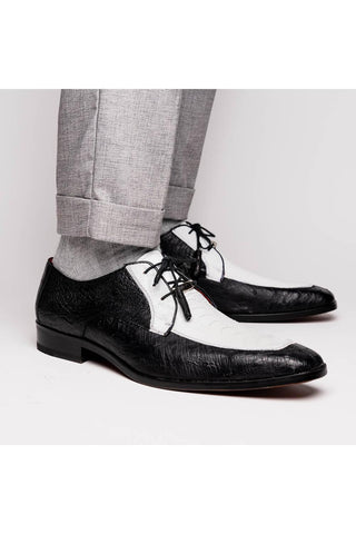 Marco Di Milano Andretti Black & White Exotic Ostrich Leg Derby (MDM1181)