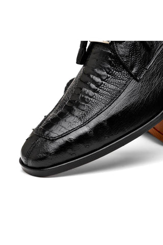 Marco Di Milano Andretti Men's Black Shoes Exotic Ostrich Leg Derby (MDM1181)