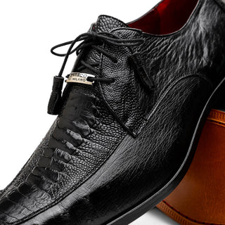Marco Di Milano Andretti Men's Shoes Black Exotic Ostrich Leg Derby Oxfords (MDM1181)-AmbrogioShoes