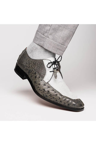 Marco Di Milano Andretti White & Gray Exotic Ostrich Leg Derby (MDM1181)