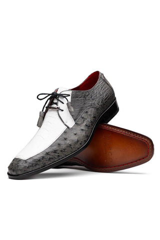 Marco Di Milano Andretti White & Gray Exotic Ostrich Leg Derby (MDM1181)