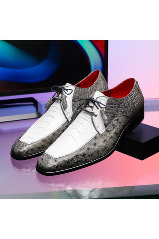 Marco Di Milano Andretti White & Gray Exotic Ostrich Leg Derby (MDM1181)